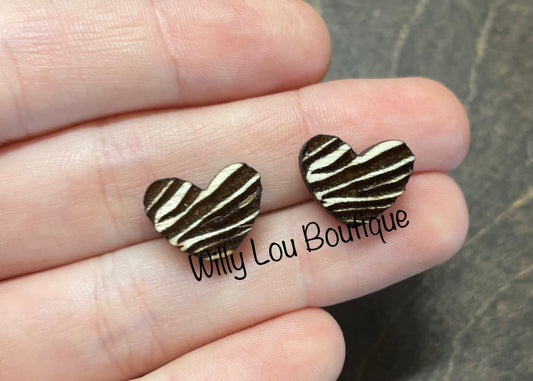 Zebra Striped Heart Stud Earrings
