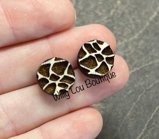 Giraffe Print Circle Stud Earrings
