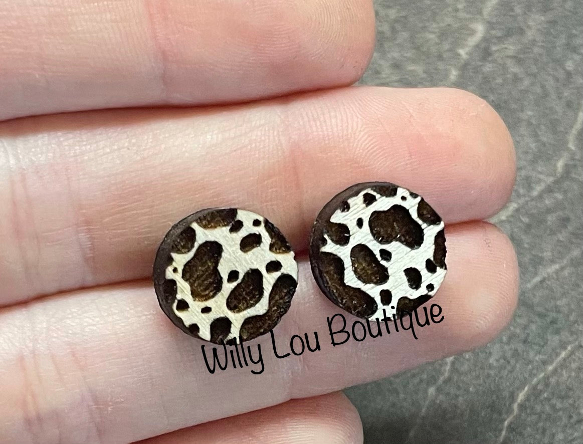 Cow Print Circle Stud Earrings