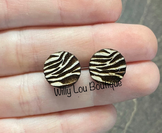 Zebra Print Circle Stud Earrings