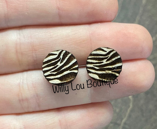 Zebra Print Circle Stud Earrings