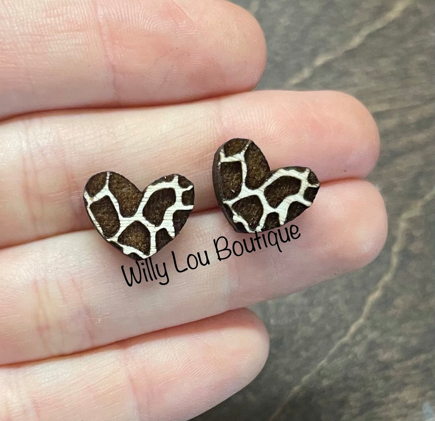 Giraffe Print Heart Stud Earrings
